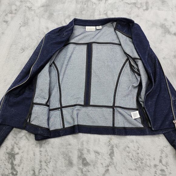 Liz Claiborne Jacket Womens Blue Denim Look Stretch Knit Asymmetrical Zip Moto - Picture 4 of 10